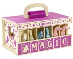 Breyer Unicorn Magic Wood Carry Stable W/ 6 Unicorns